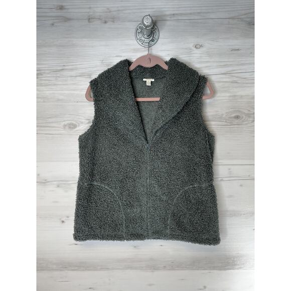 J. Jill Vest Womens Medium Gray Sherpa Fleece Zip Pockets Boucle Made in USA - Picture 1 of 9